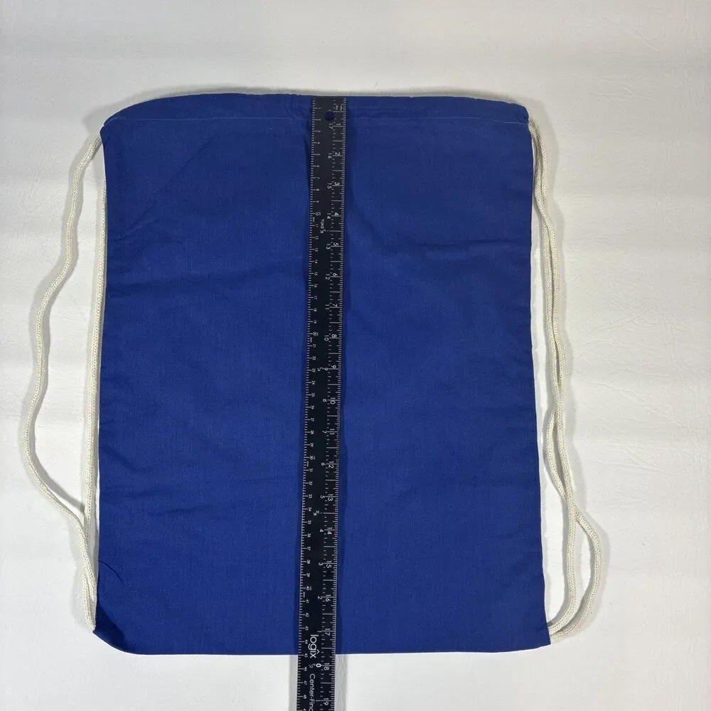 Blue Cotton Drawstring Backpack Cinch Sack Bag Cream Cord Q-Tees Casual Gym Bag
